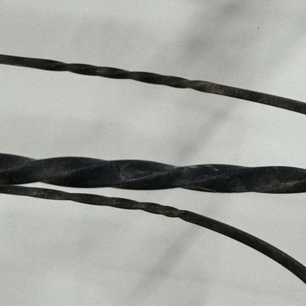 Vintage Primitive Wrought Iron Wire Basket Twisted Metal Scrolled Feet Black